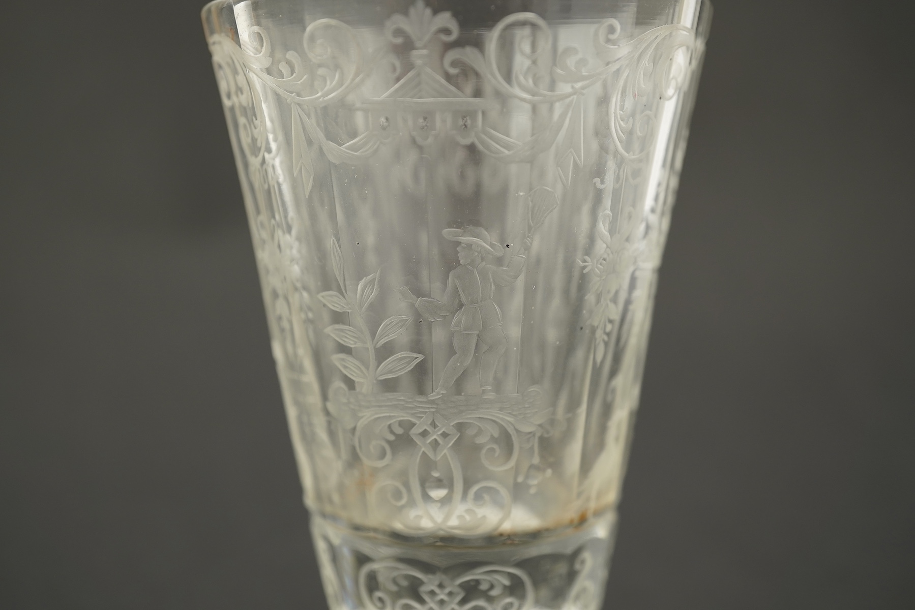 A set of six Lobmeyr engraved beakers, c.1880